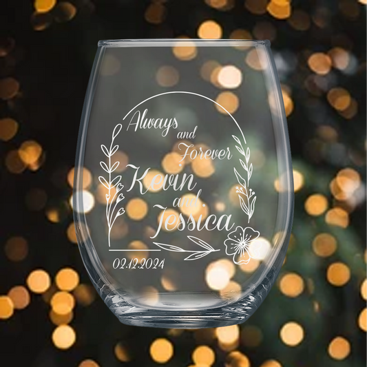 15oz Stemless Wine Glass - Bride and Groom