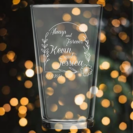 16oz Pint Glass - Bride and Groom