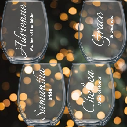 15oz Stemless Wine Glass - Bridesmaid