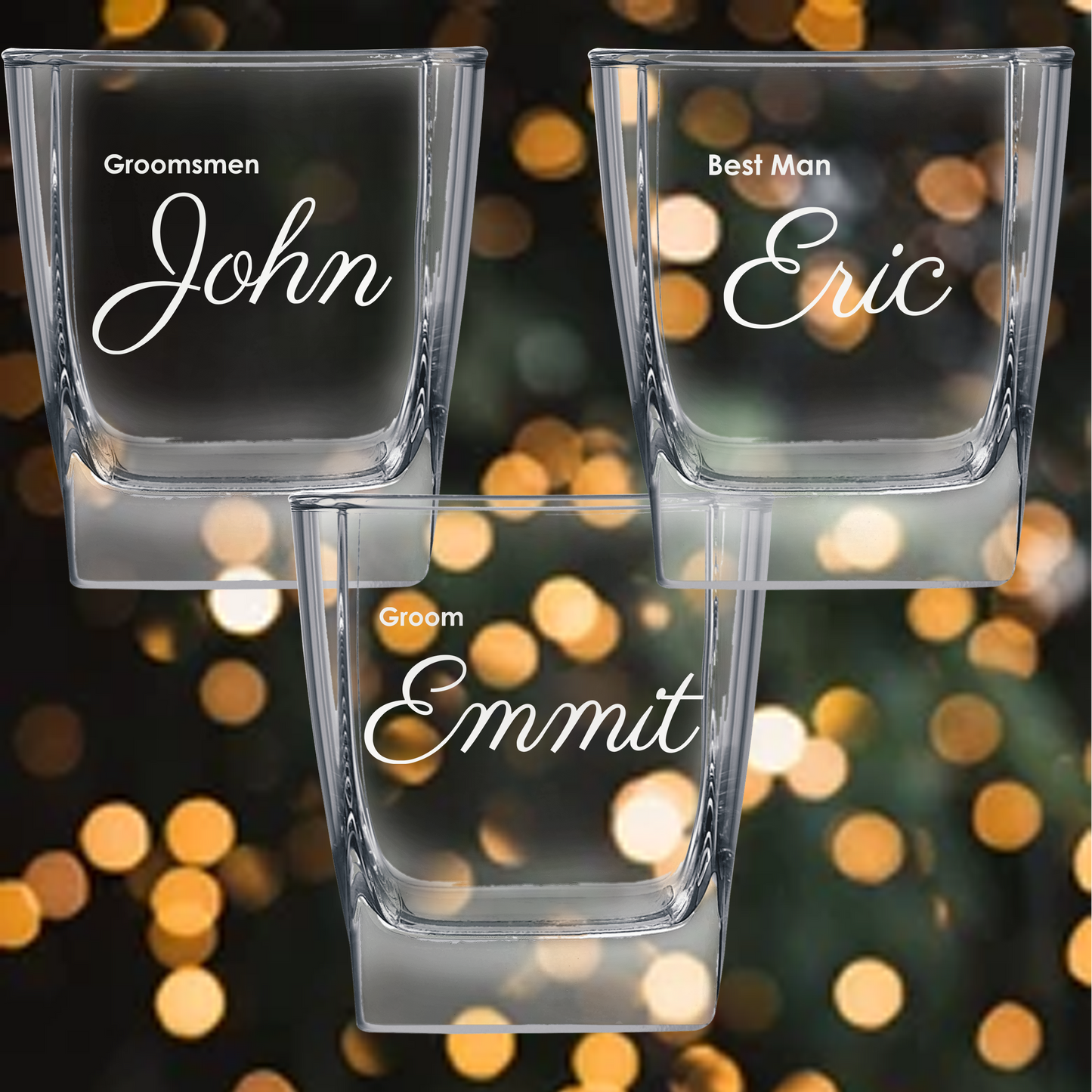 10.5oz Square On The Rocks Glass - Groomsmen