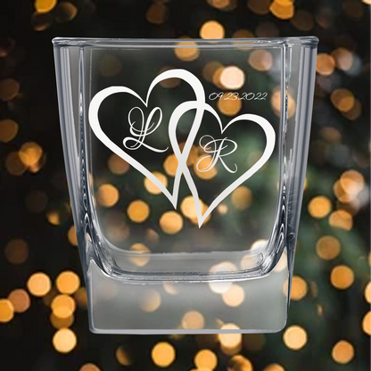 10.5oz Square On The Rocks Glass - Bride and Groom