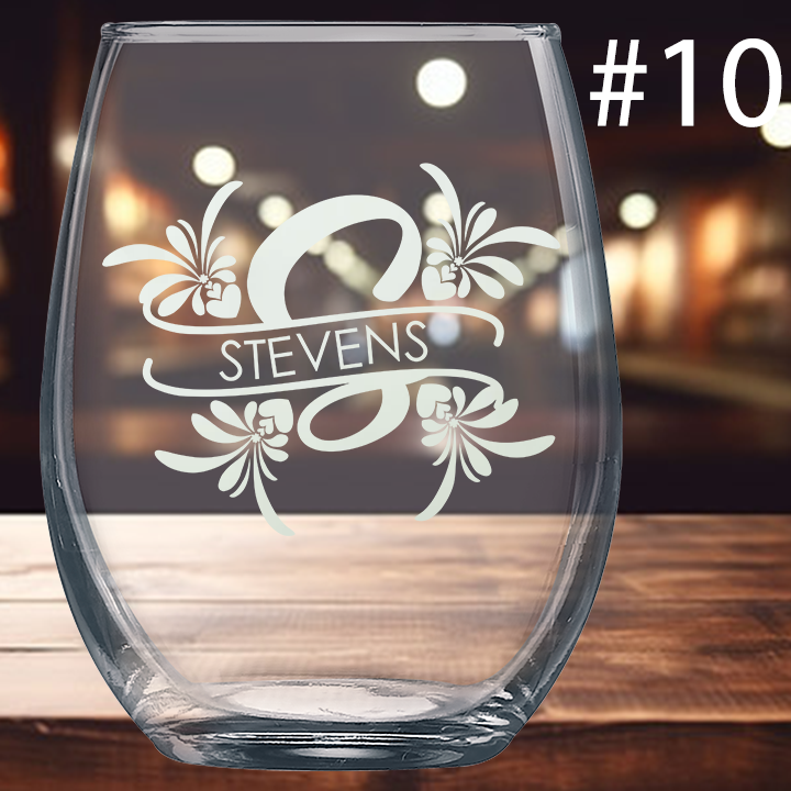 9oz Stemless Wine Glass - Monogram