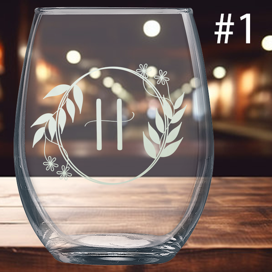 9oz Stemless Wine Glass - Monogram