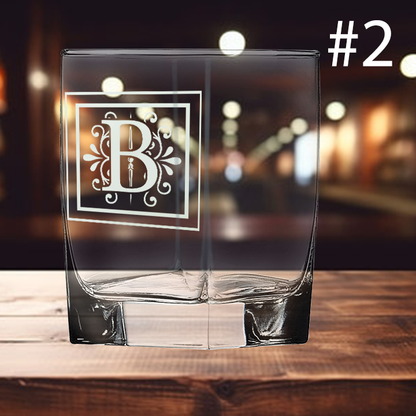 12oz Square Double Old Fashioned Glass - Monogram