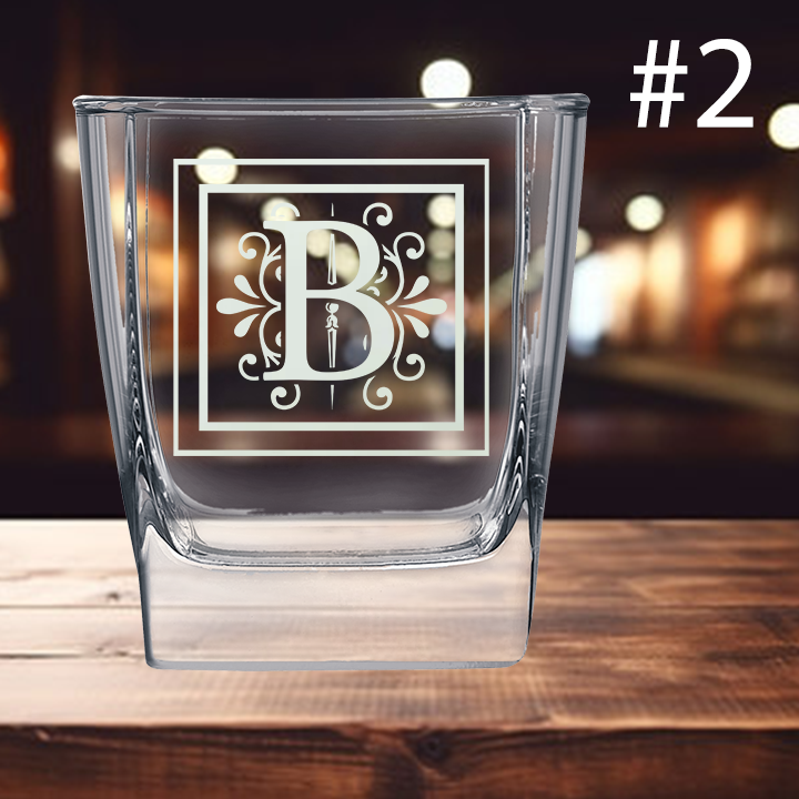 10.5oz Square On The Rocks Glass - Monogram