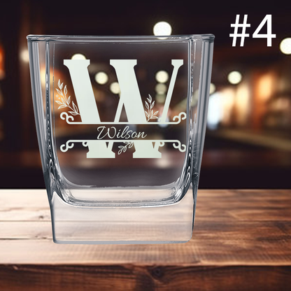 10.5oz Square On The Rocks Glass - Monogram