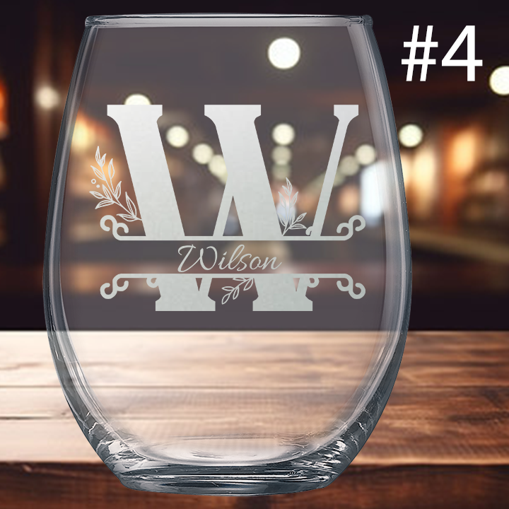 21oz Stemless Wine Glass - Monogram