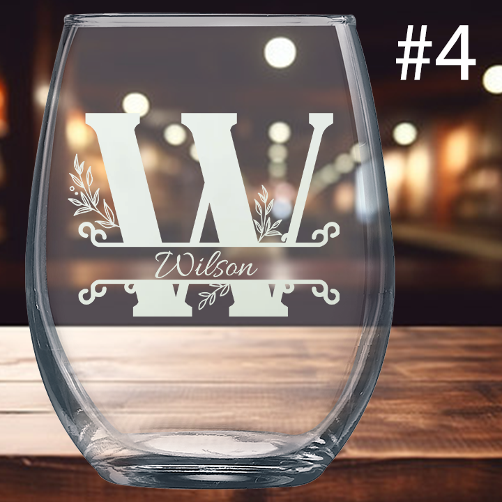 9oz Stemless Wine Glass - Monogram