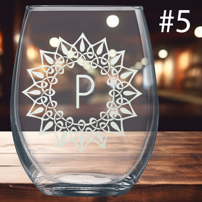 9oz Stemless Wine Glass - Monogram