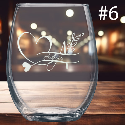 9oz Stemless Wine Glass - Monogram