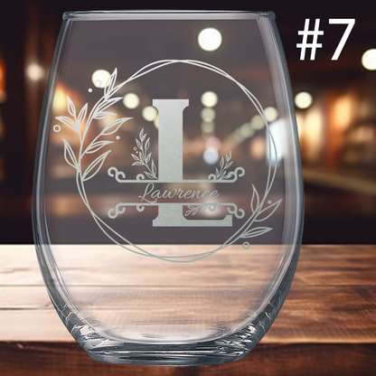 21oz Stemless Wine Glass - Monogram