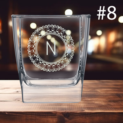 10.5oz Square On The Rocks Glass - Monogram