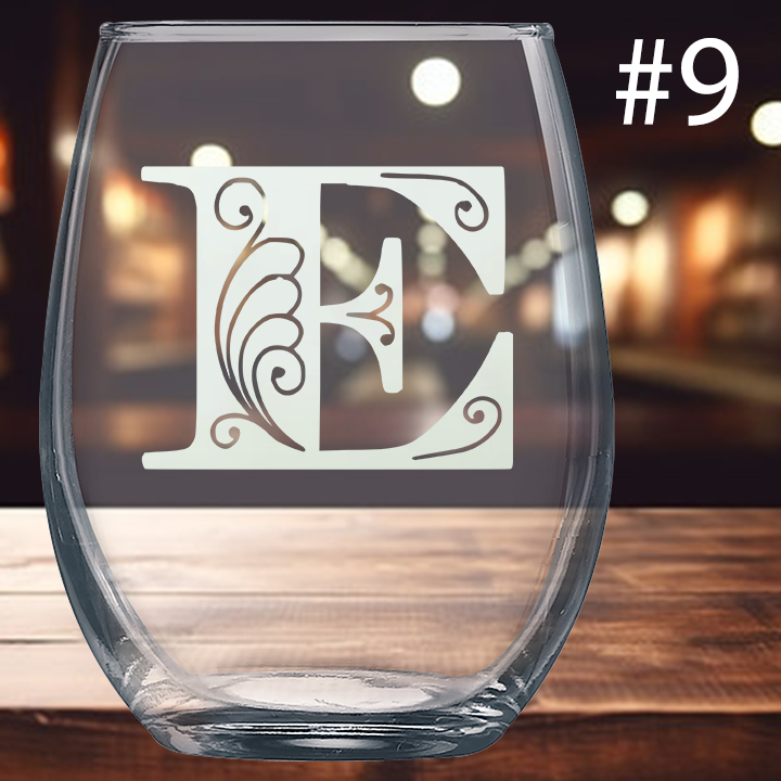 9oz Stemless Wine Glass - Monogram