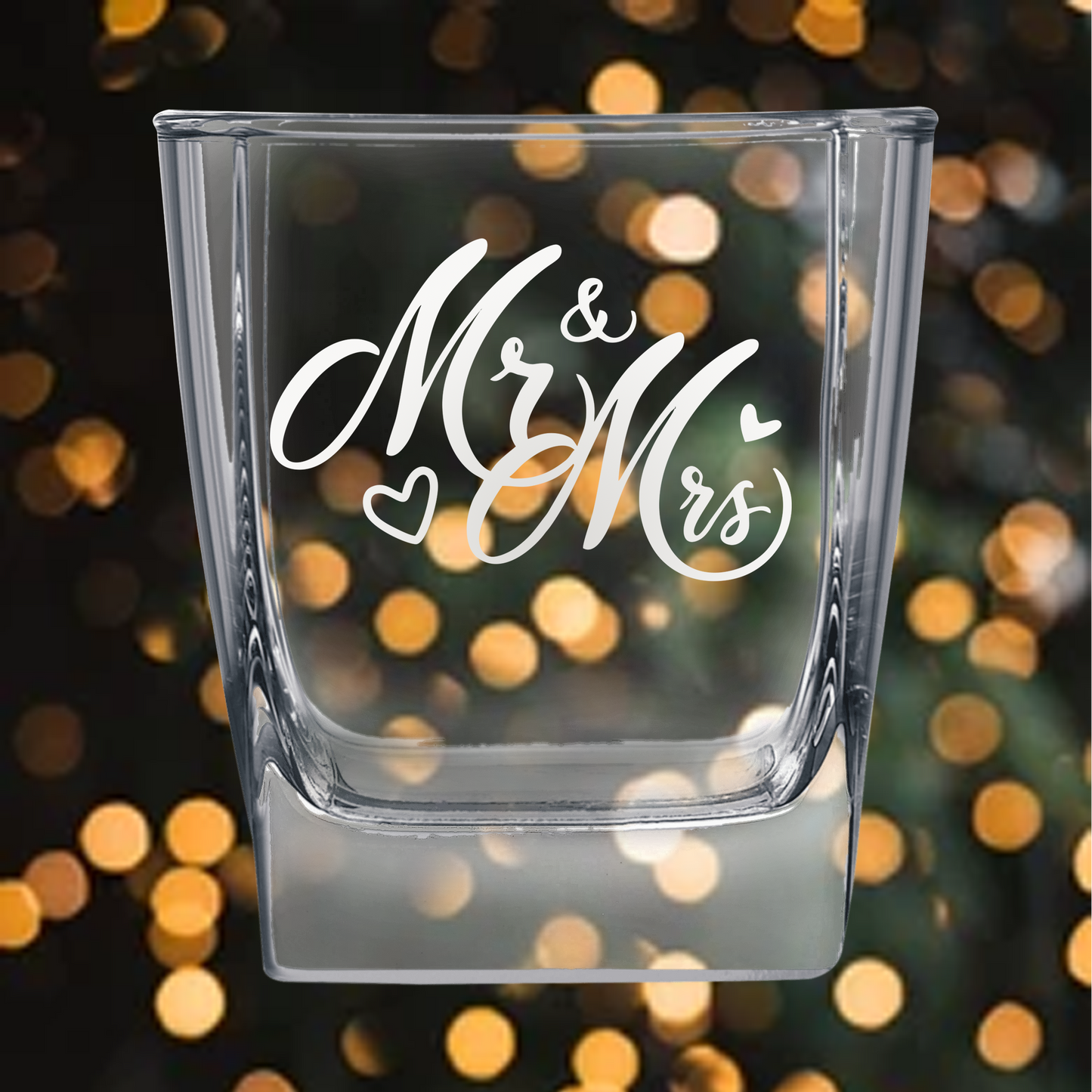 10.5oz Square On The Rocks Glass - Bride and Groom