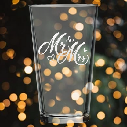 16oz Pint Glass - Bride and Groom